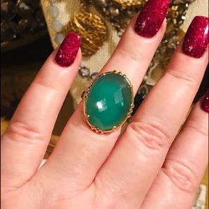 Faceted green onyx 14k/ SS ring